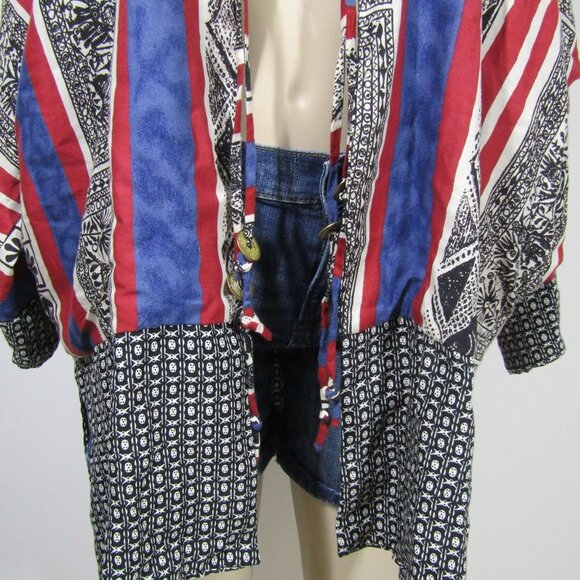 VTG 80s 90s KIMONO REVERSIBLE ART TO WEAR Boho Hand Made Jacket Festival M - Picture 3 of 11